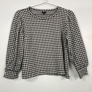 Talbots Blouse Womens XLP Petite Black White Houndstooth Long Sleeve Thick Knit